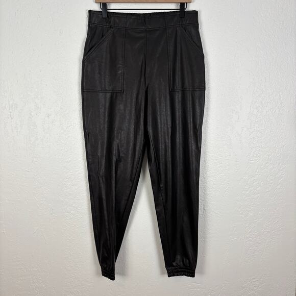 Spanx Black Faux Leather Jogger Pants Size Large - Picture 2 of 5
